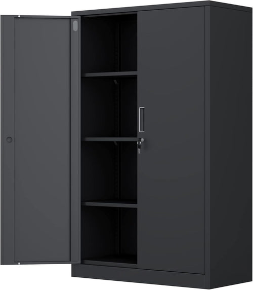 Black Metal Storage Cabinet Lockable 3 Shelf Office Garage Cupboard
