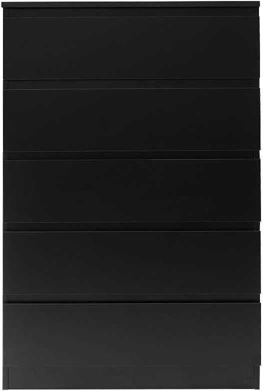 Tall 5 Drawer Chest Black Storage Unit Bedroom Cabinet Slim Modern Design