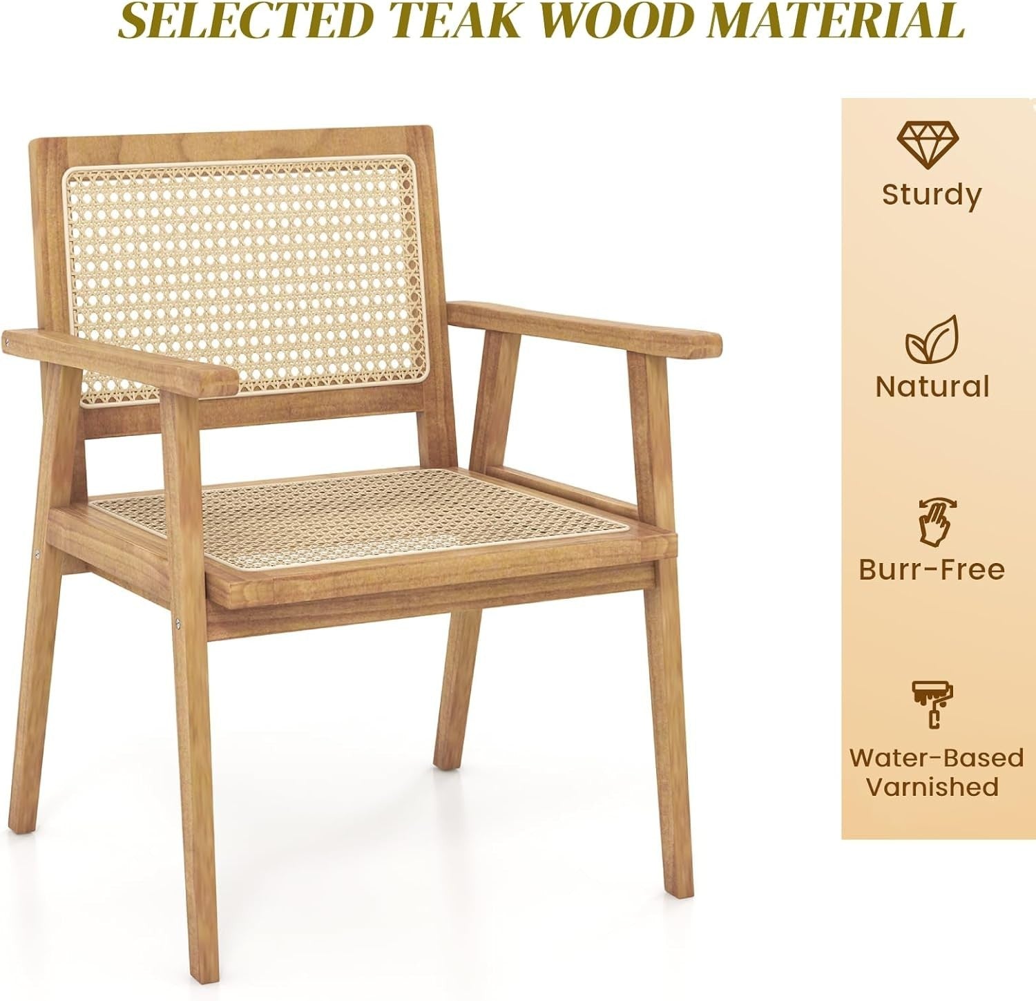 3 Piece Bistro Set Teak Wood Folding Table Rattan Chairs Outdoor Patio