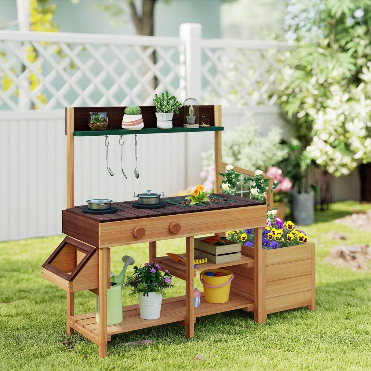 Outdoor Mud Kitchen Kids Garden Potting Bench Sink Wooden Playset