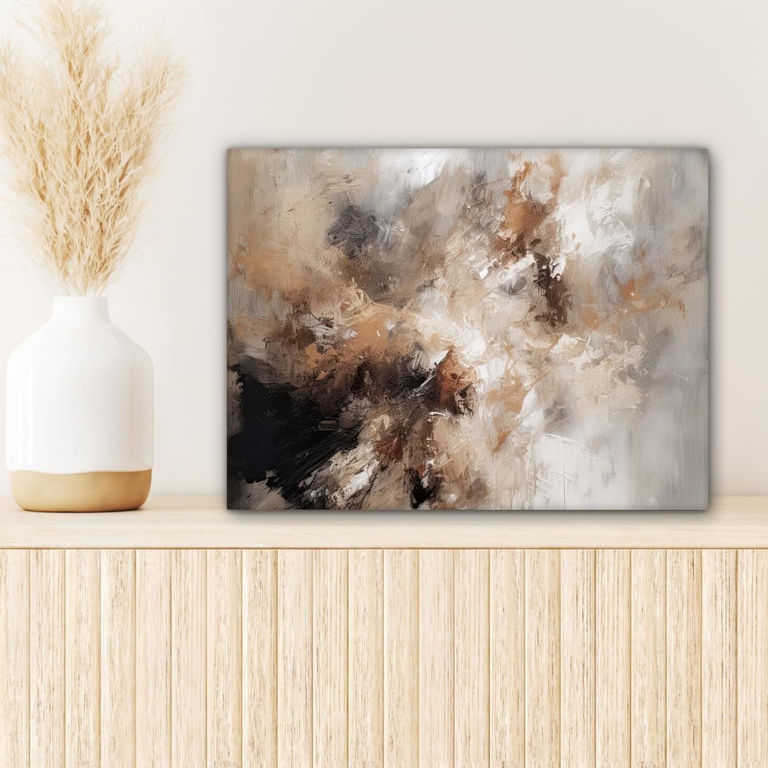 Abstract Beige Canvas Wall Art 40x30cm Modern Framed Print