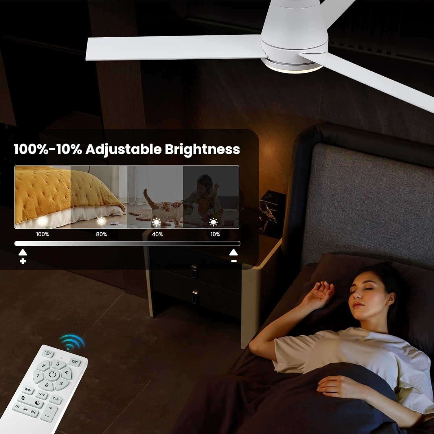 CJOY 52" Ceiling Fan with Lights 6 Speeds Reversible DC Motor White