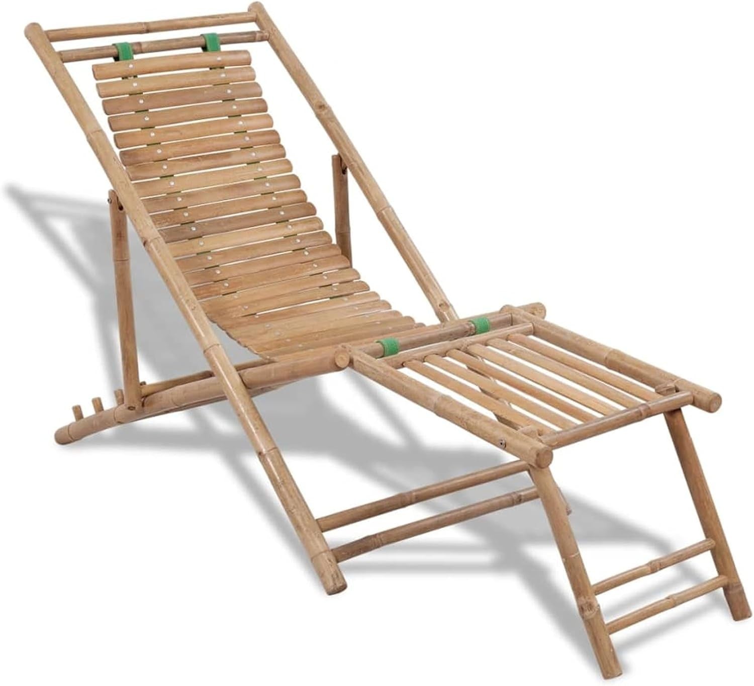 Outdoor Bamboo Reclining Deck Chair with Footrest – Foldable Sun Lounger