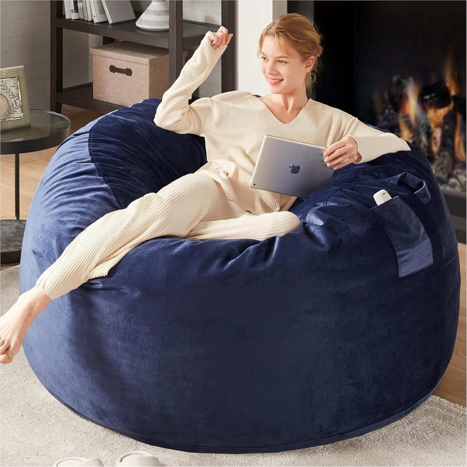 Large 4FT Memory Foam Bean Bag Chair with Removable Cover for Gaming & Relax