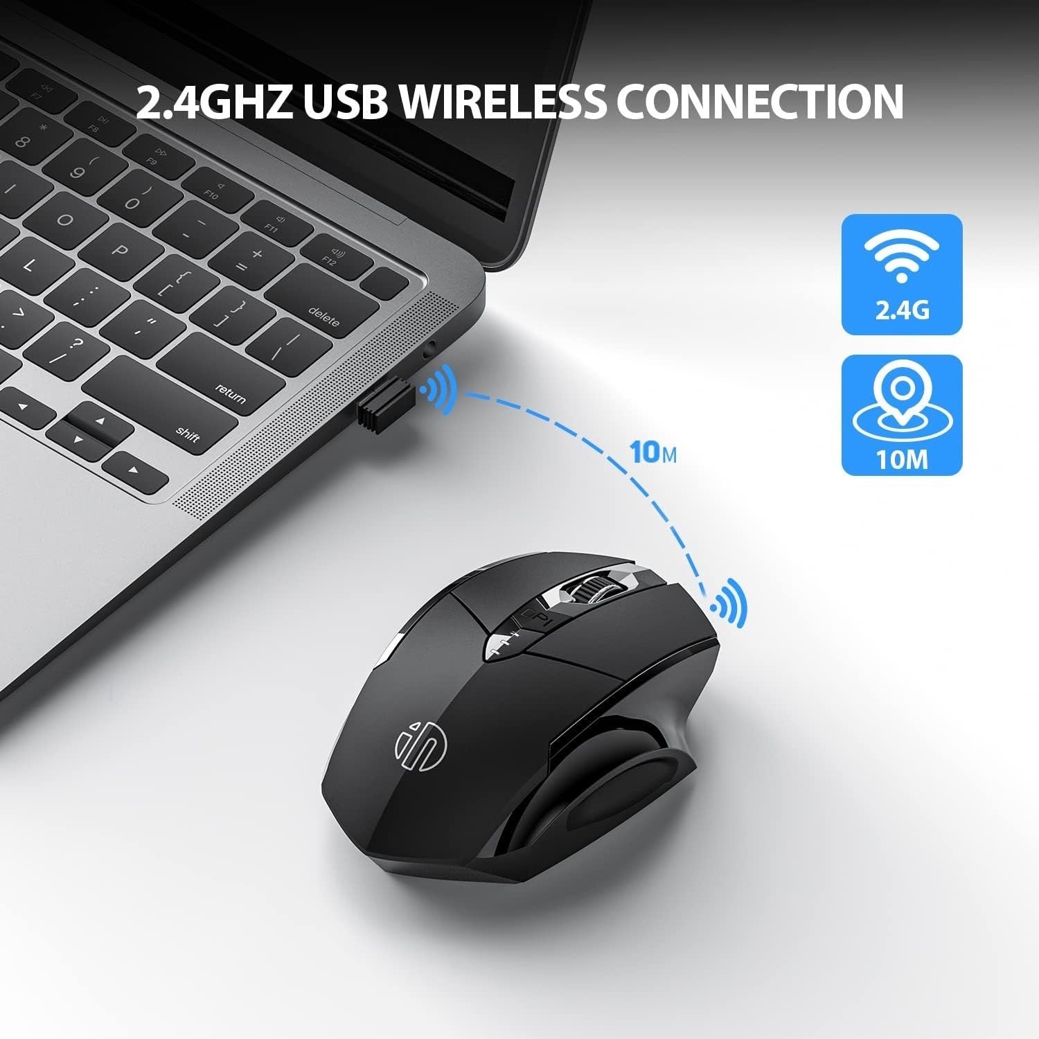 Rechargeable Wireless Mouse Silent Click 2400DPI USB Ergonomic Black
