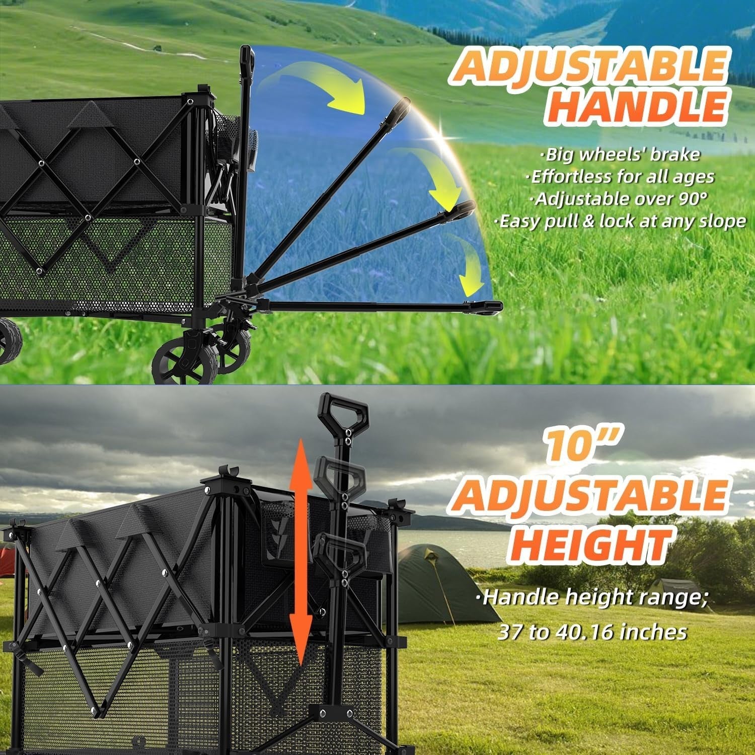 400L Double Decker Folding Camping Wagon 250kg Heavy Duty Festival Trolley Black