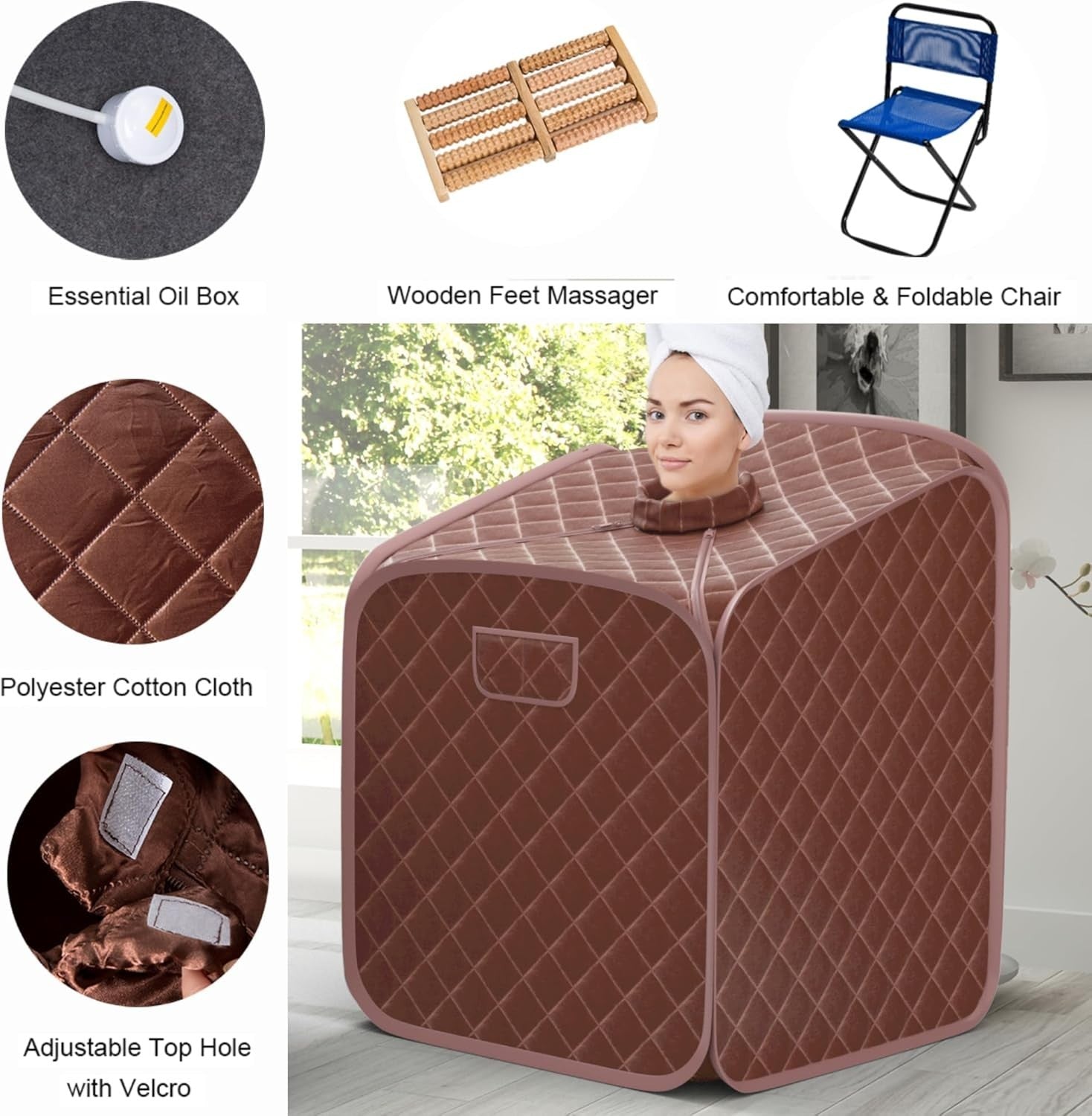 Portable Steam Sauna Tent Coffee 1000W Home Spa Fast Heat Remote Chair Foot