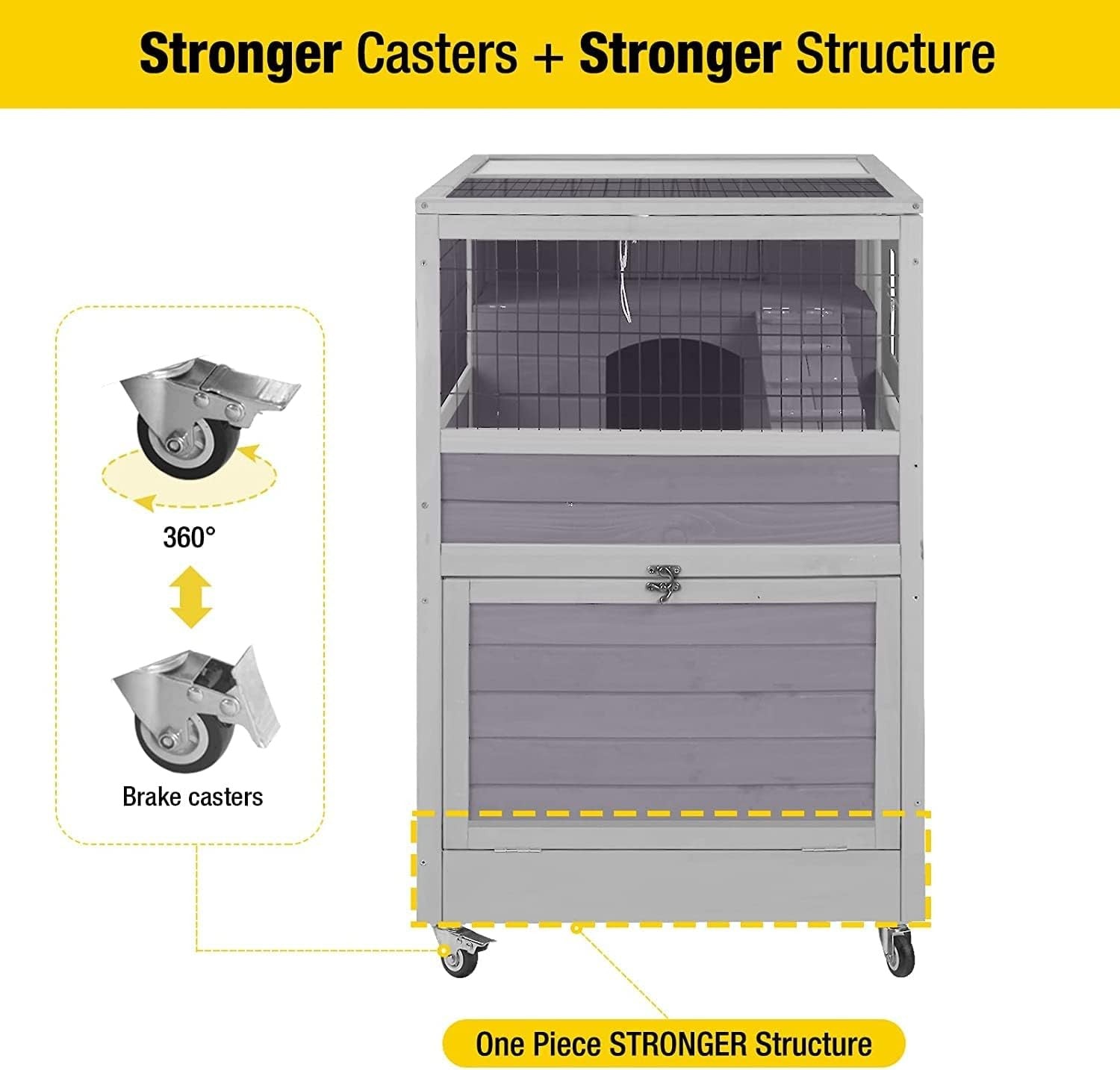 Indoor Outdoor Rabbit Hutch on Wheels Lockable Cage with Deep Tray