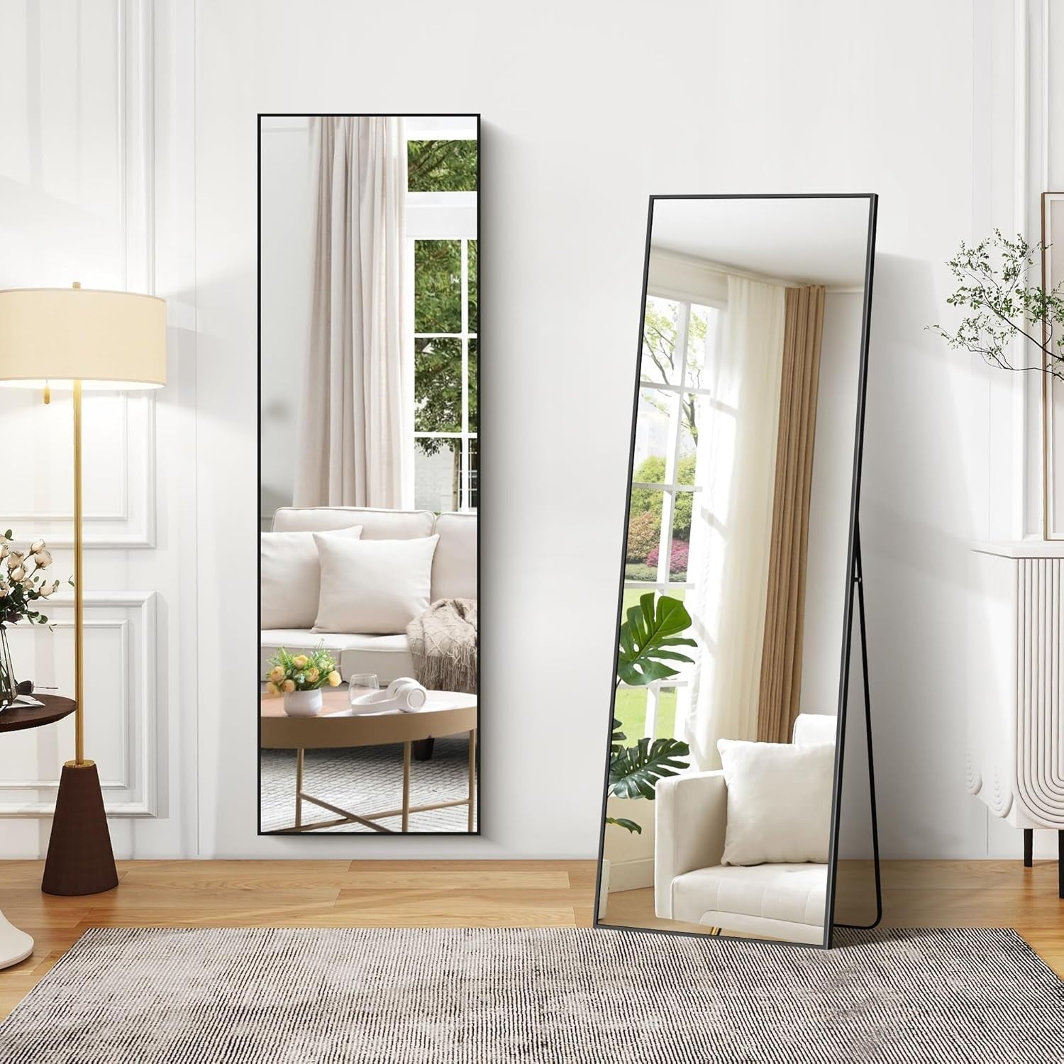 Full Length Floor Mirror 147x44cm Black Frame Leaning Wall Dressing Mirror