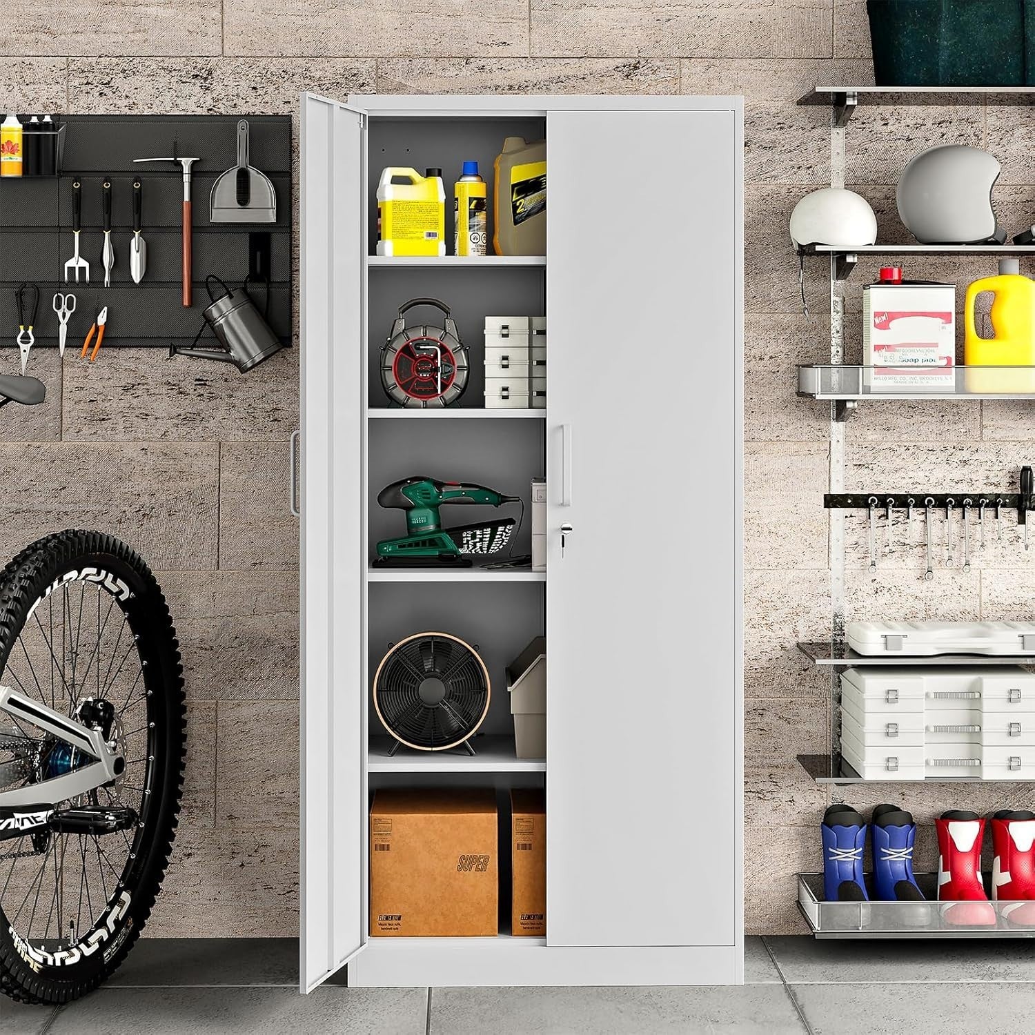 Heavy Duty Lockable Metal Garage Storage Cabinet with Adjustable Shelves