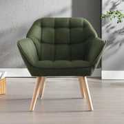 Green Linen Accent Armchair Wooden Legs Modern Lounge Chair