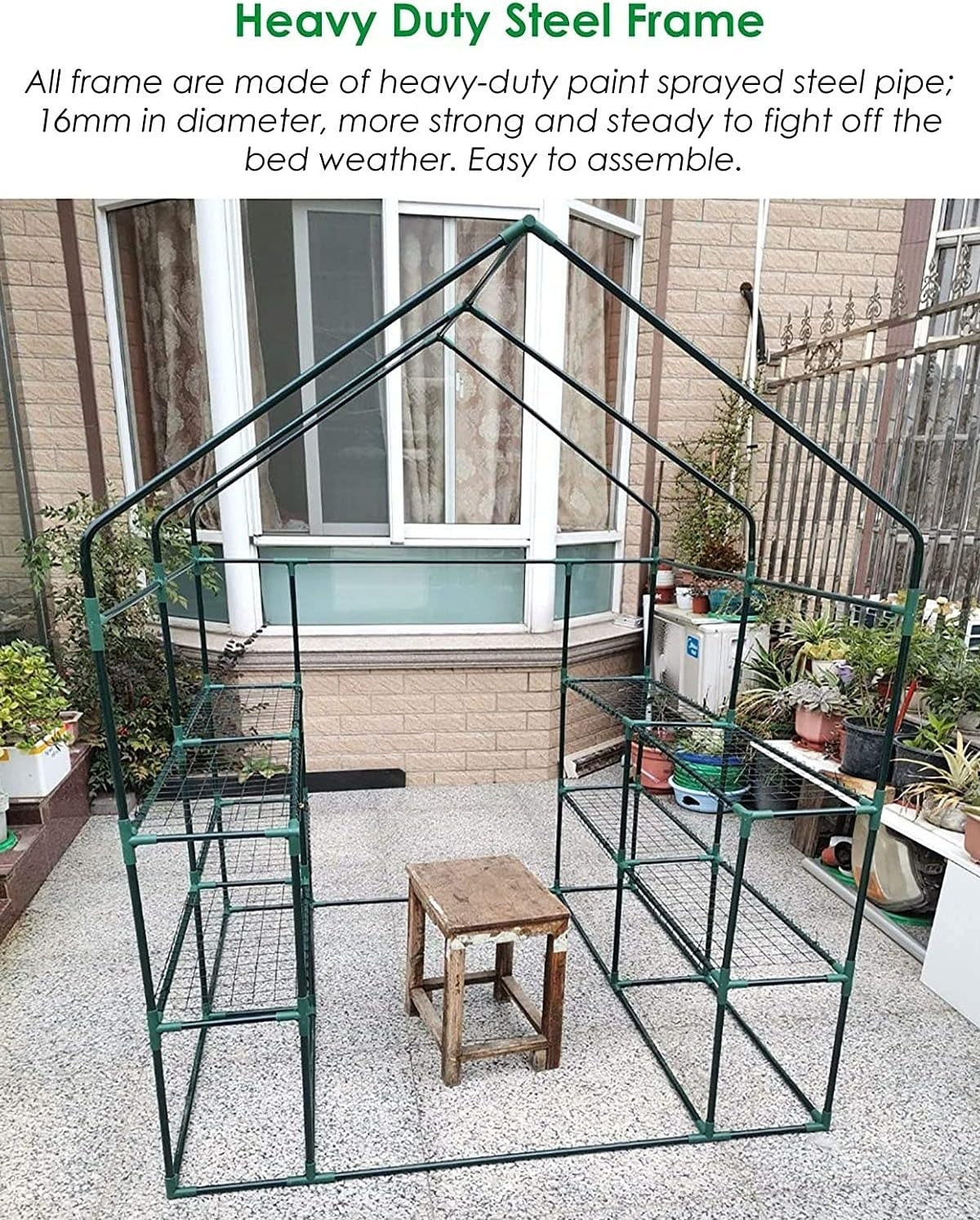Walk-In Greenhouse 4 Shelves Waterproof PVC Cover 56x29x77in | Reinforced Frame
