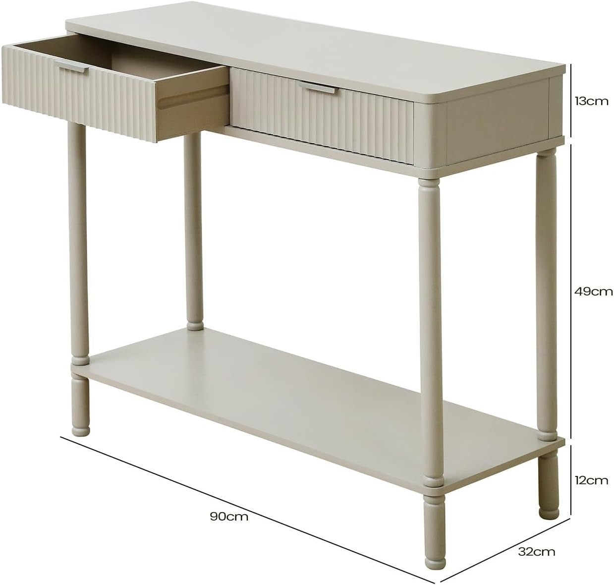 Slim Wooden Console Table with 2 Drawers & Storage Shelf, Taupe 90x75x32cm