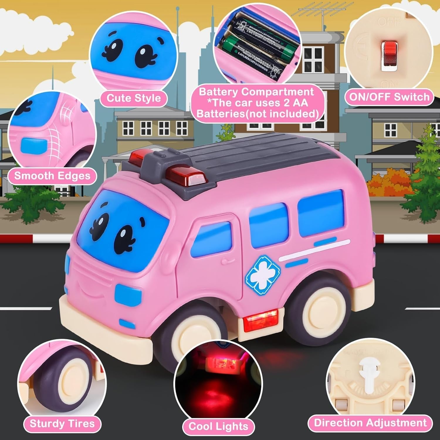 Cartoon RC Ambulance 2.4GHz Remote Control Car Toy for Girls Age 1–3 Pink