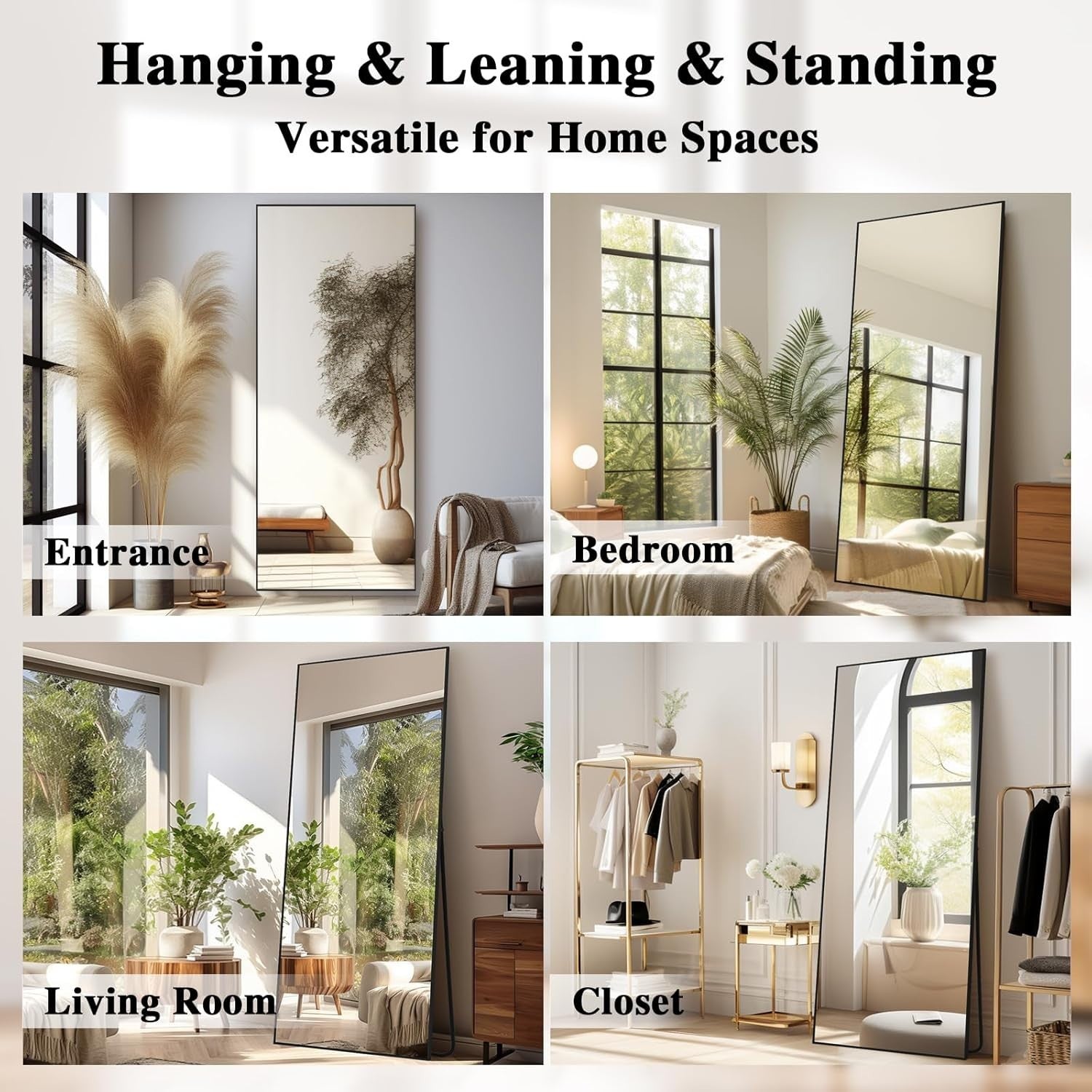 Large Full Length Floor Mirror 179x65cm Black Frame Modern Design