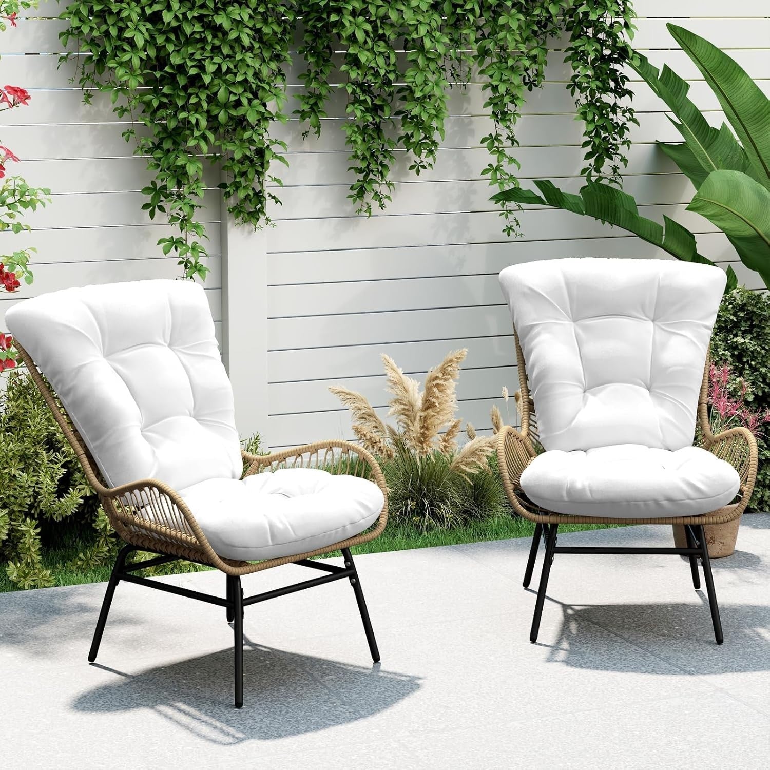 Luxury Rattan Garden Armchair Plush Cushion Lounge Chair Patio Balcony