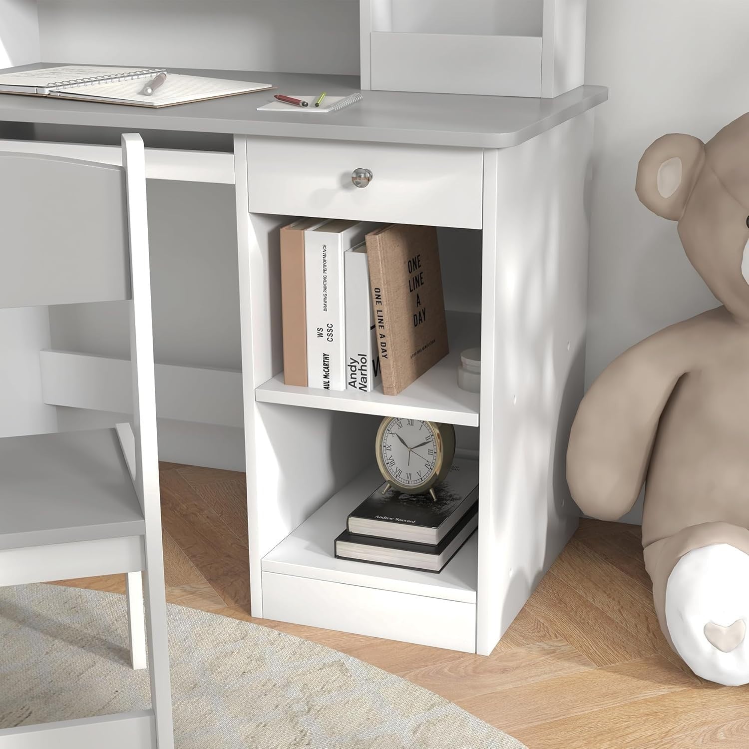 Kids Desk and Chair Set with Storage Drawer Study Table for Ages 5-8 Grey