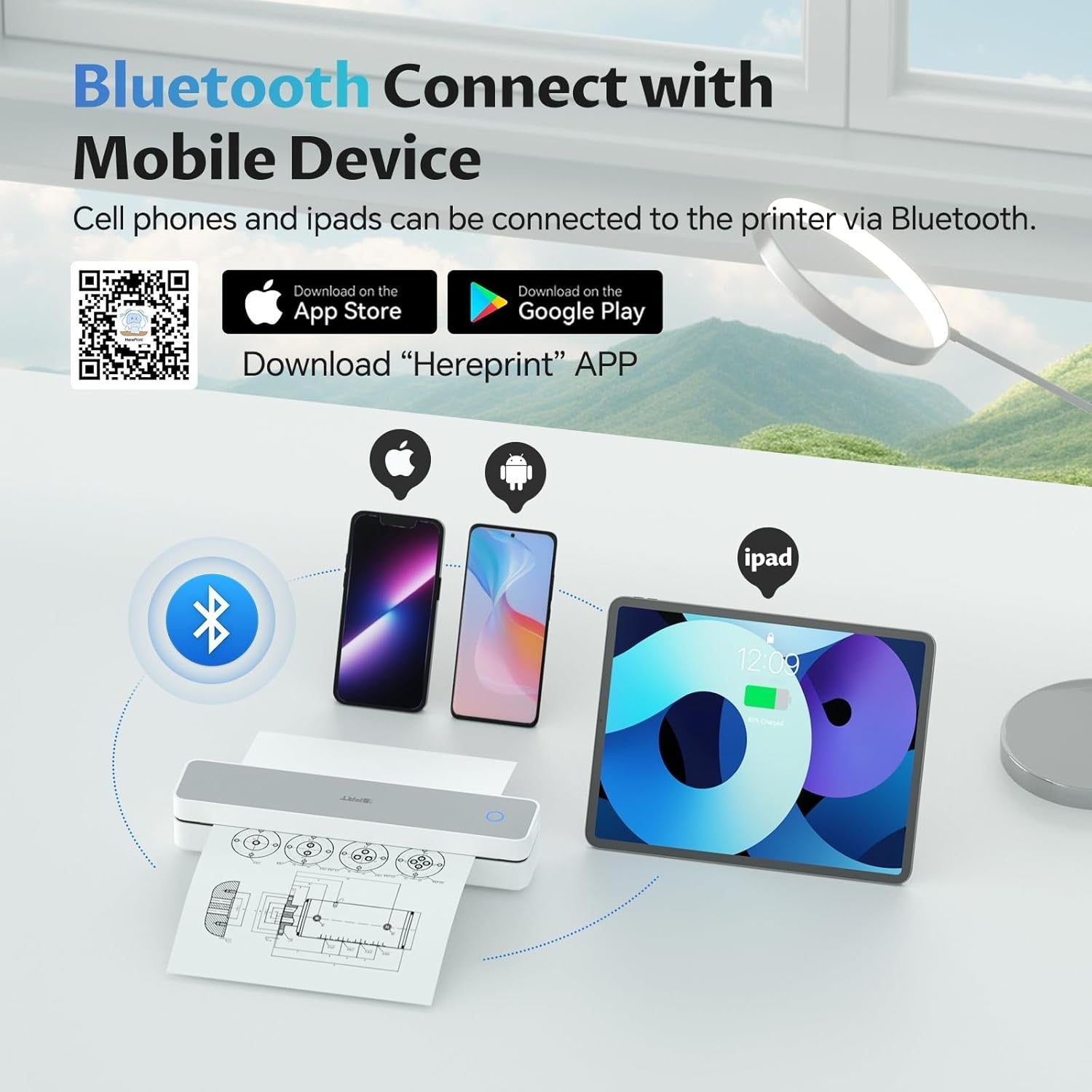 A4 Portable Thermal Printer 300DPI Bluetooth Inkless White