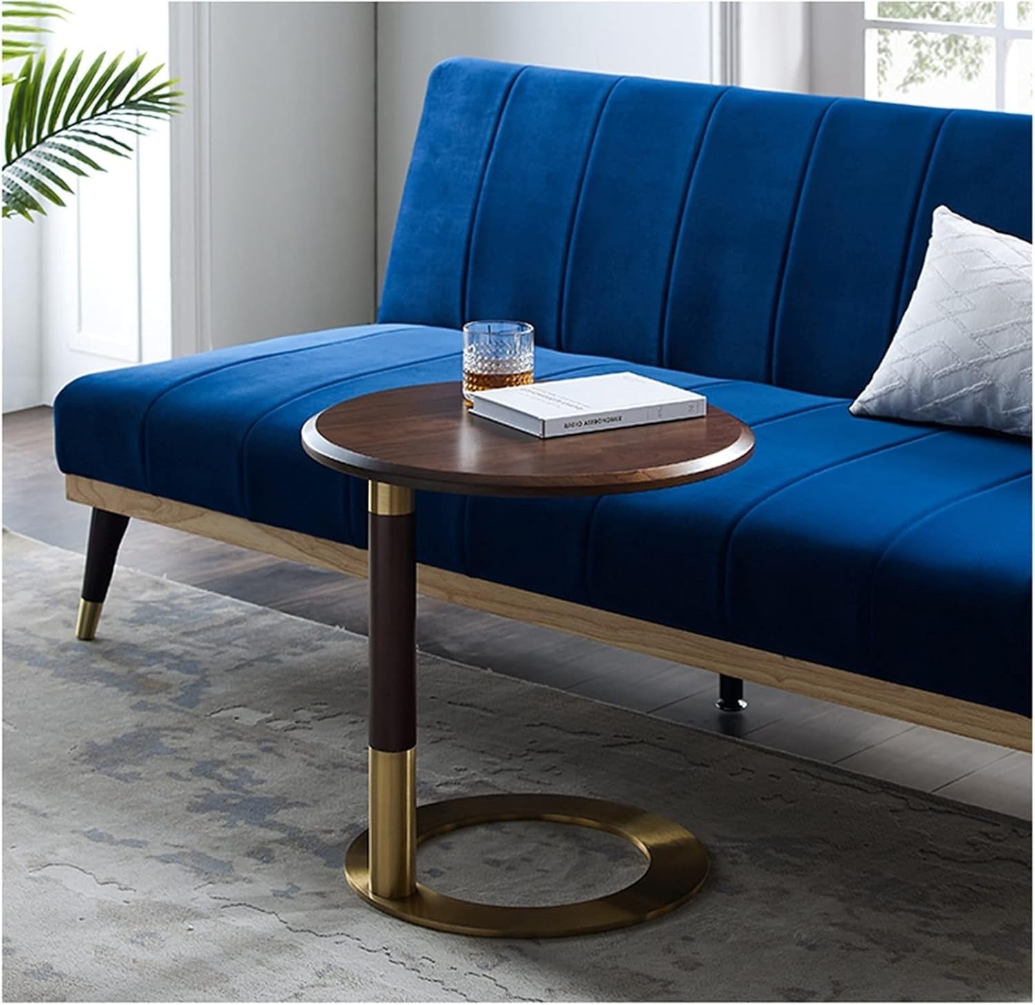 Luxury Walnut Side Table 500x500mm | U-Shape Coffee Sofa Table Silver Base