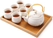 Japanese Porcelain Tea Set Teapot 6 Cups Tray Infuser White Gold