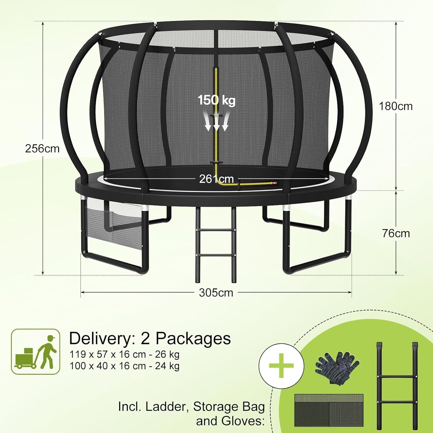 10ft Outdoor Garden Trampoline Safety Net Ladder Heavy Duty