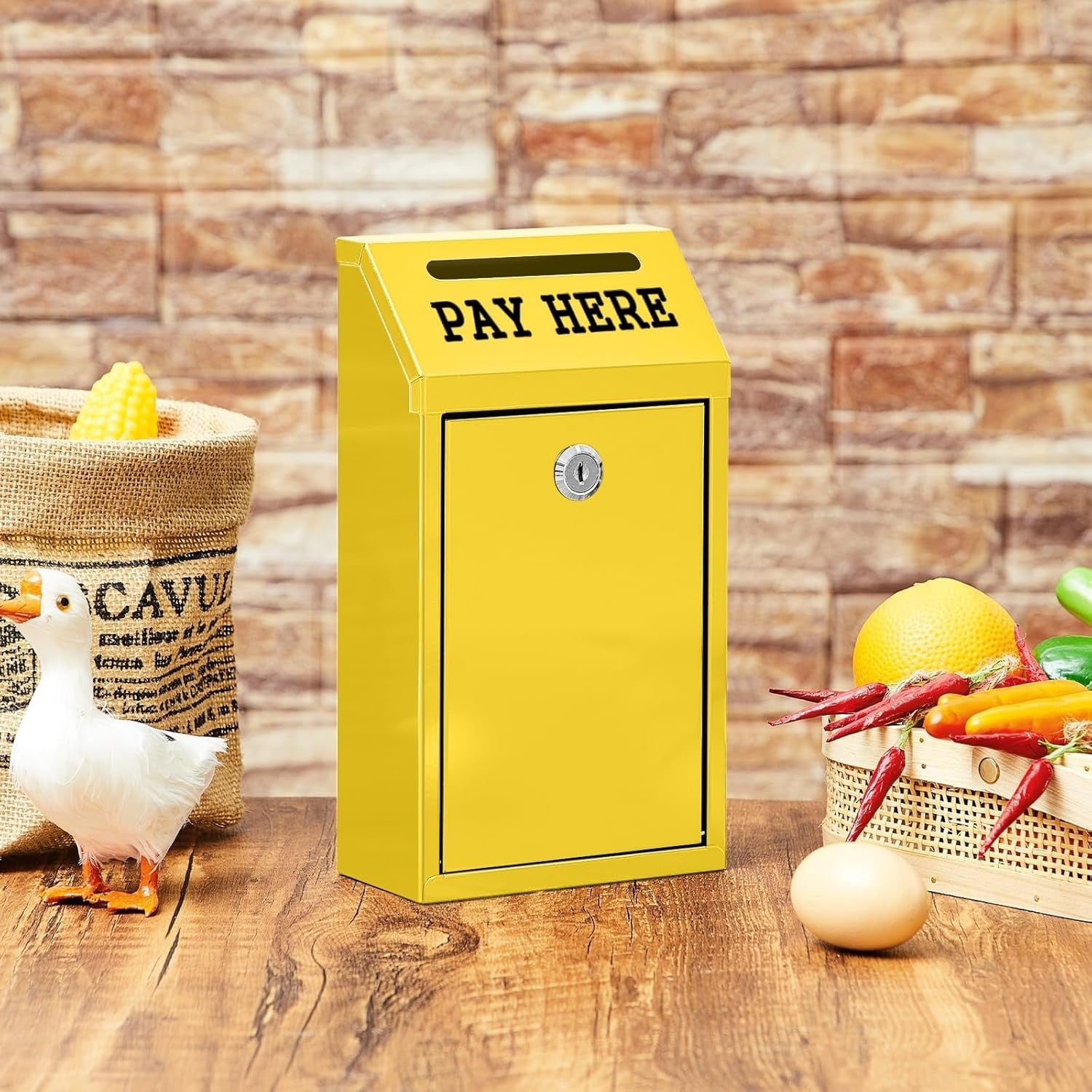 Lockable Donation Box Cash Collection Box Wall Mount Pay Here Yellow