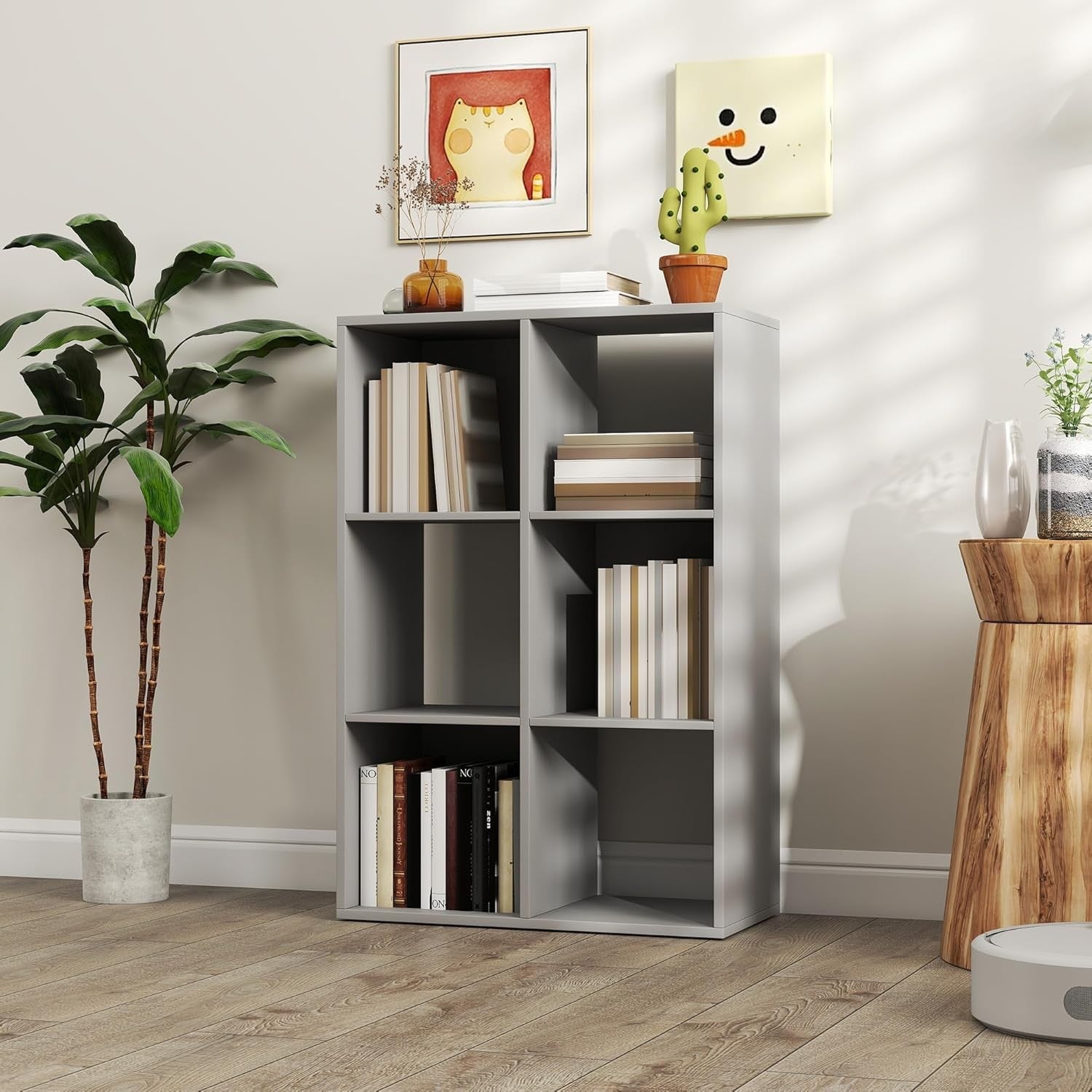 Modern 6-Cube Bookcase Storage Unit Light Grey Shelving for Living Room Office