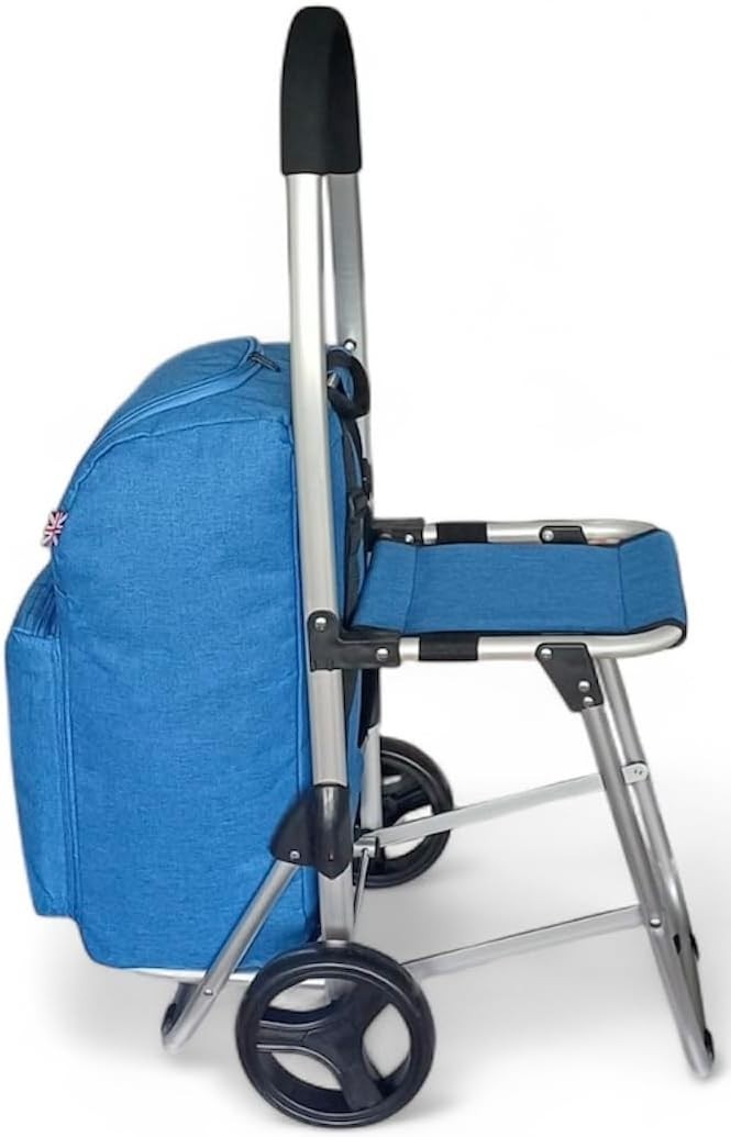30L Aluminium Shopping Trolley with Seat Blue Foldable Grocery Cart