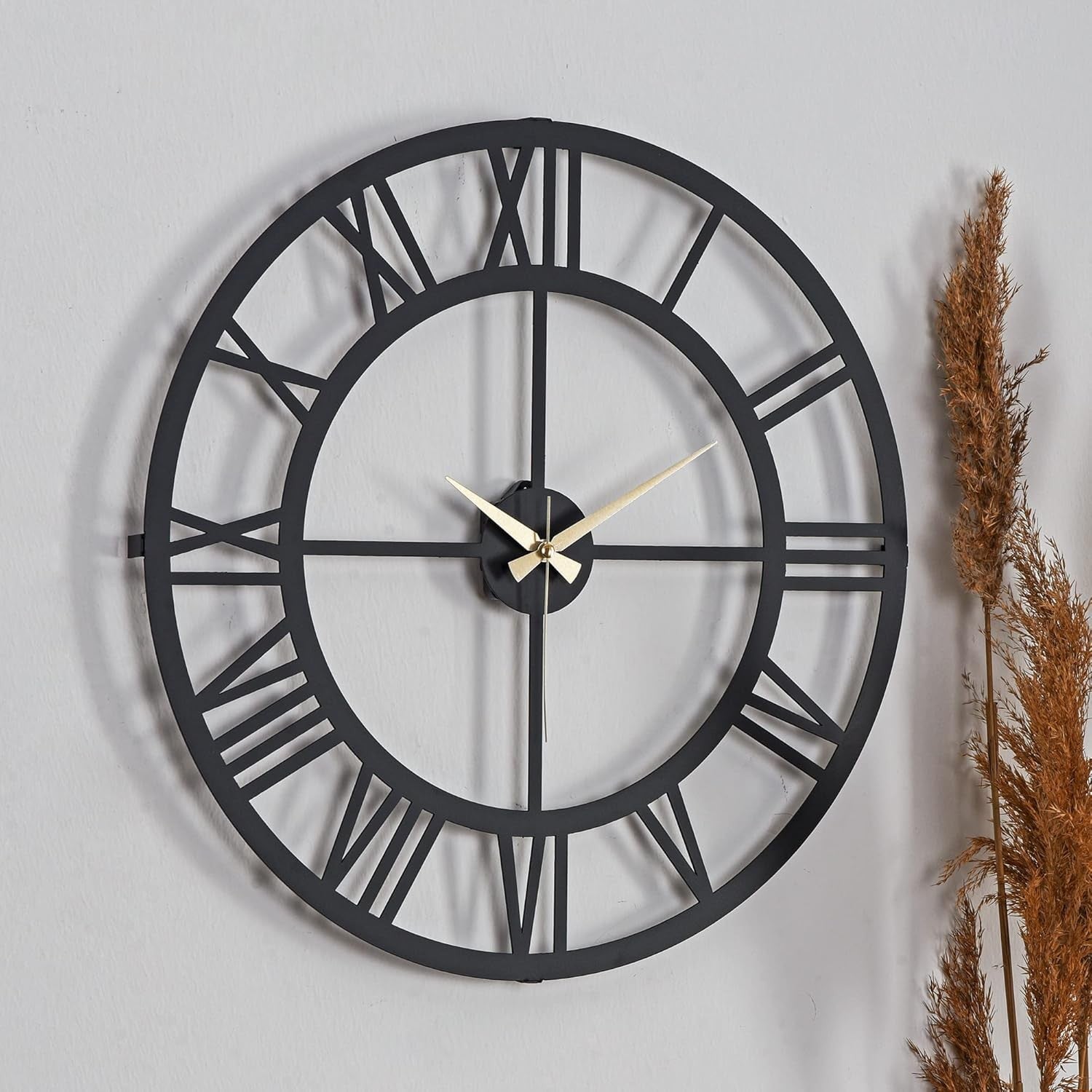 50cm Large Metal Wall Clock Roman Numerals Silent Quartz Modern Home Decor