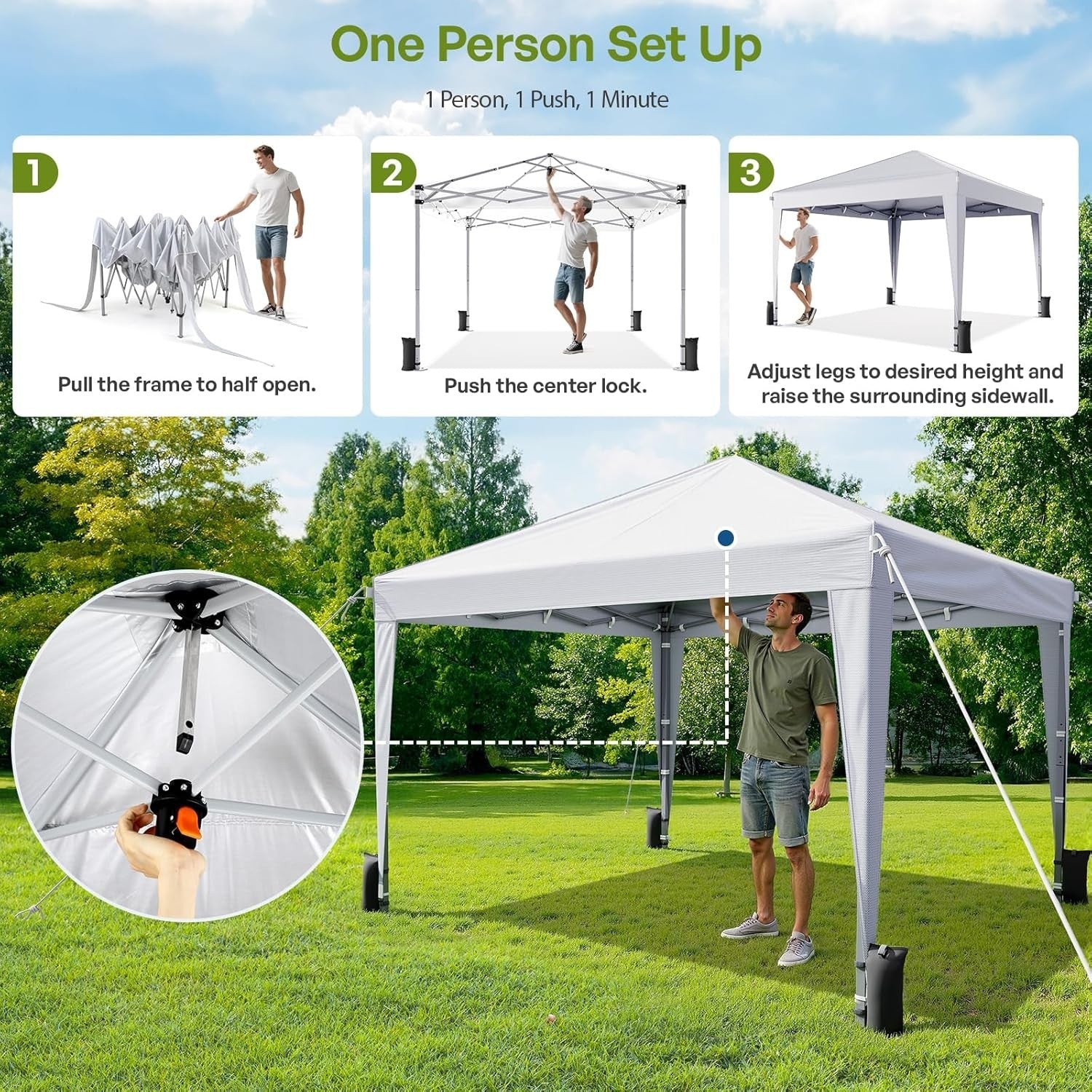 3x3m White Pop-Up Gazebo with Sides Waterproof Steel Frame Party Tent