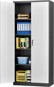 Tall Metal Storage Cabinet 180cm Lockable Cupboard with 4 Adjustable Shelves
