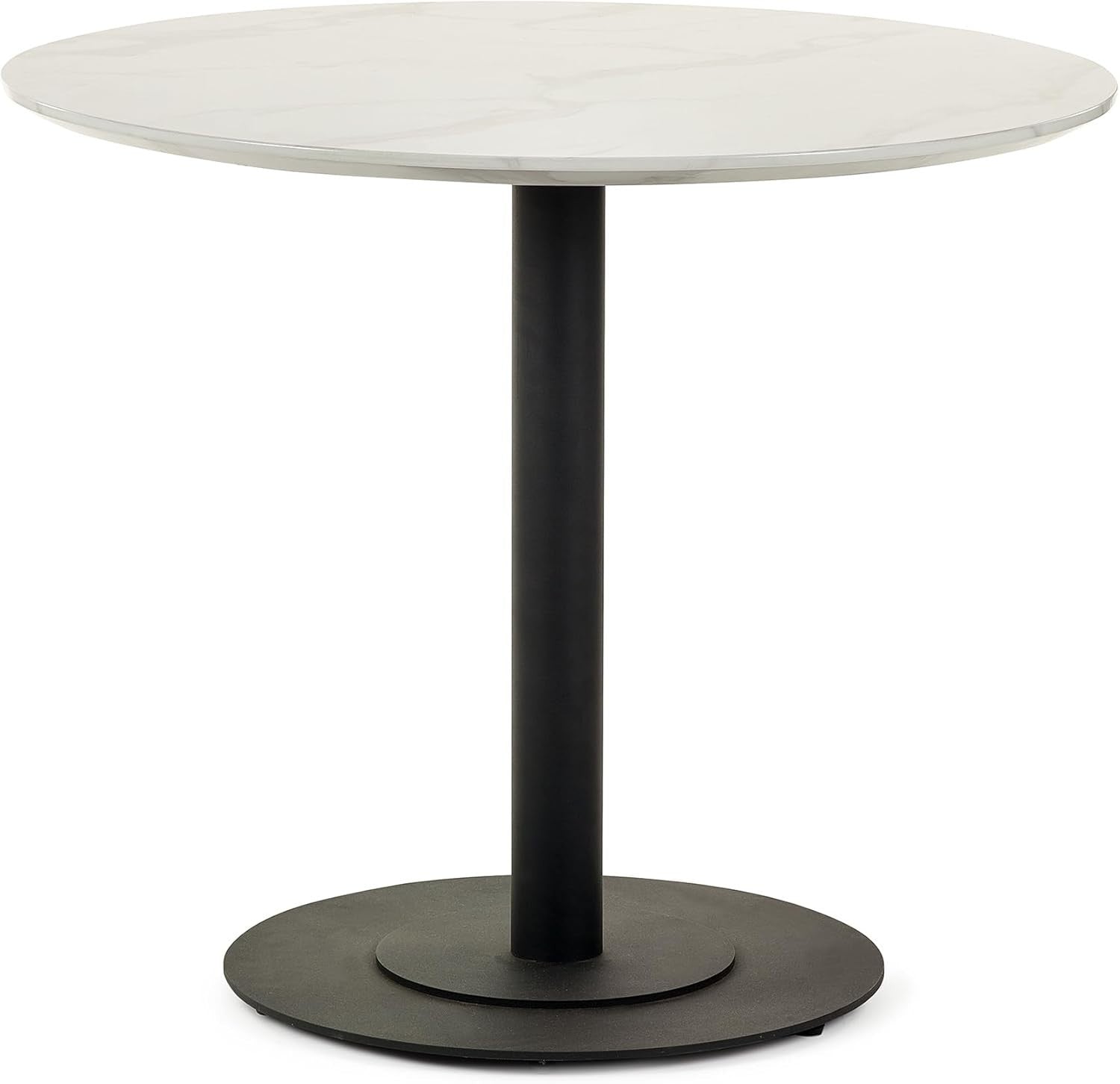 Round White Marble Dining Table with Black Metal Base – Compact & Durable