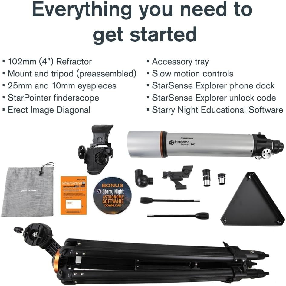 102mm Refractor Telescope with Smartphone App, Eyepieces & Mount, Silver