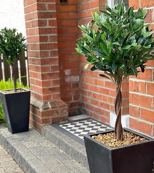 Pair of 120cm Twist Topiary Bay Laurel Ball Trees Artificial Outdoor Home Decor