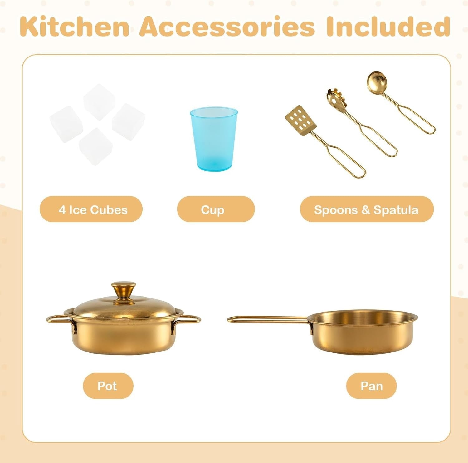 Wooden Kids Play Kitchen Beige w/ Chalkboard Ice Maker Microwave