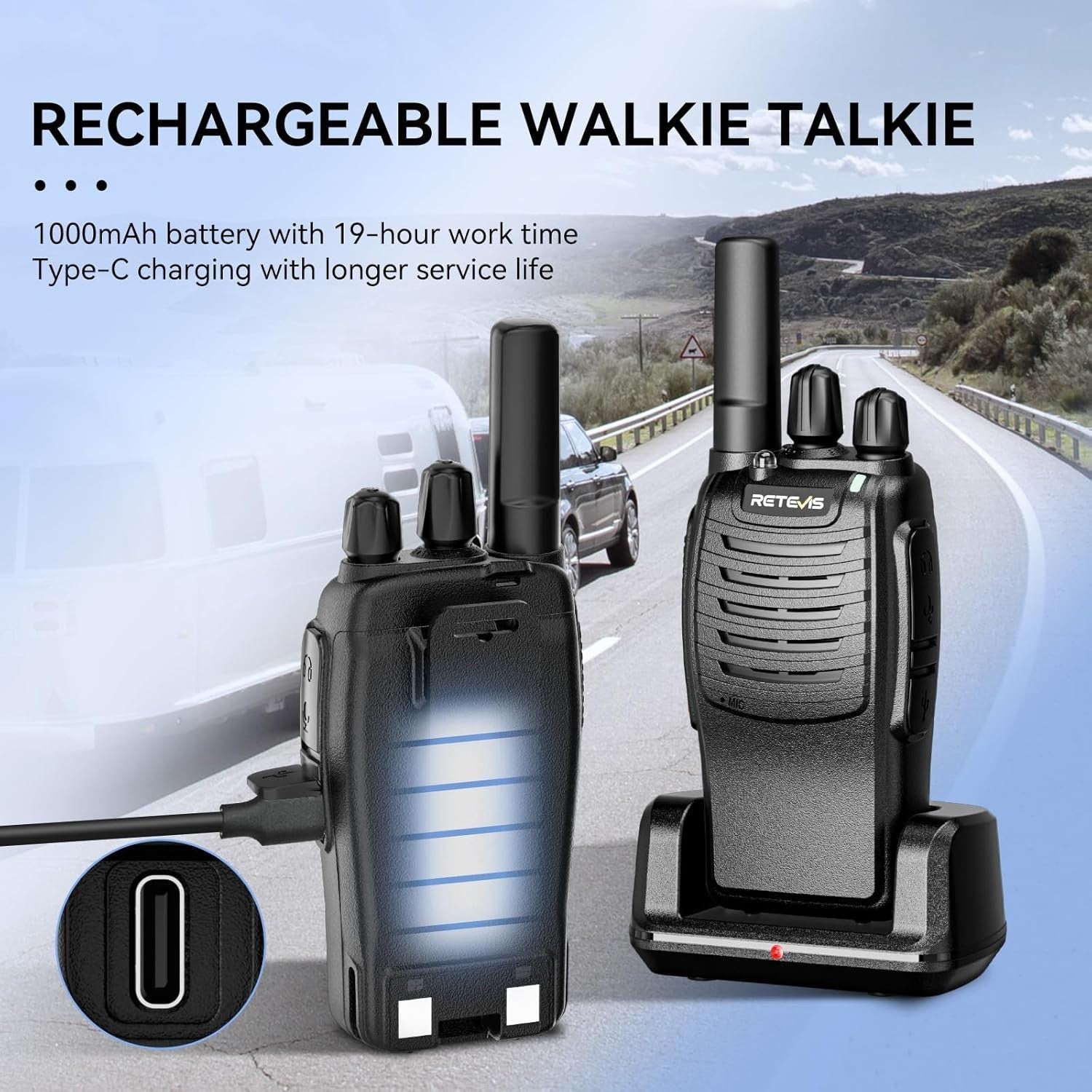 Walkie Talkies 3 Pack Long Range PMR446 USB-C VOX Flashlight Radio