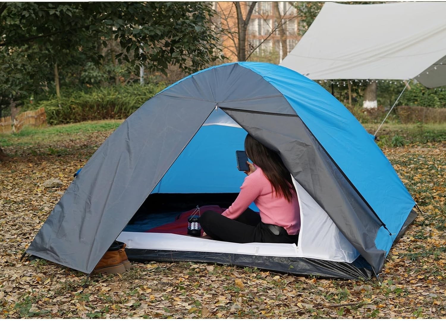 2 Person Camping Tent Set Sleeping Bags Mats Lantern Kit