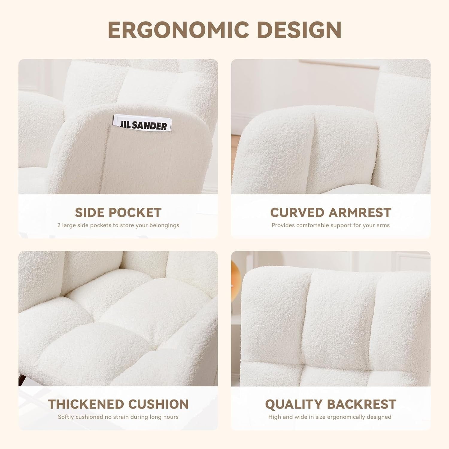 White Teddy Rocking Chair High Back Armchair – Soft Lounge Seat for Nursery