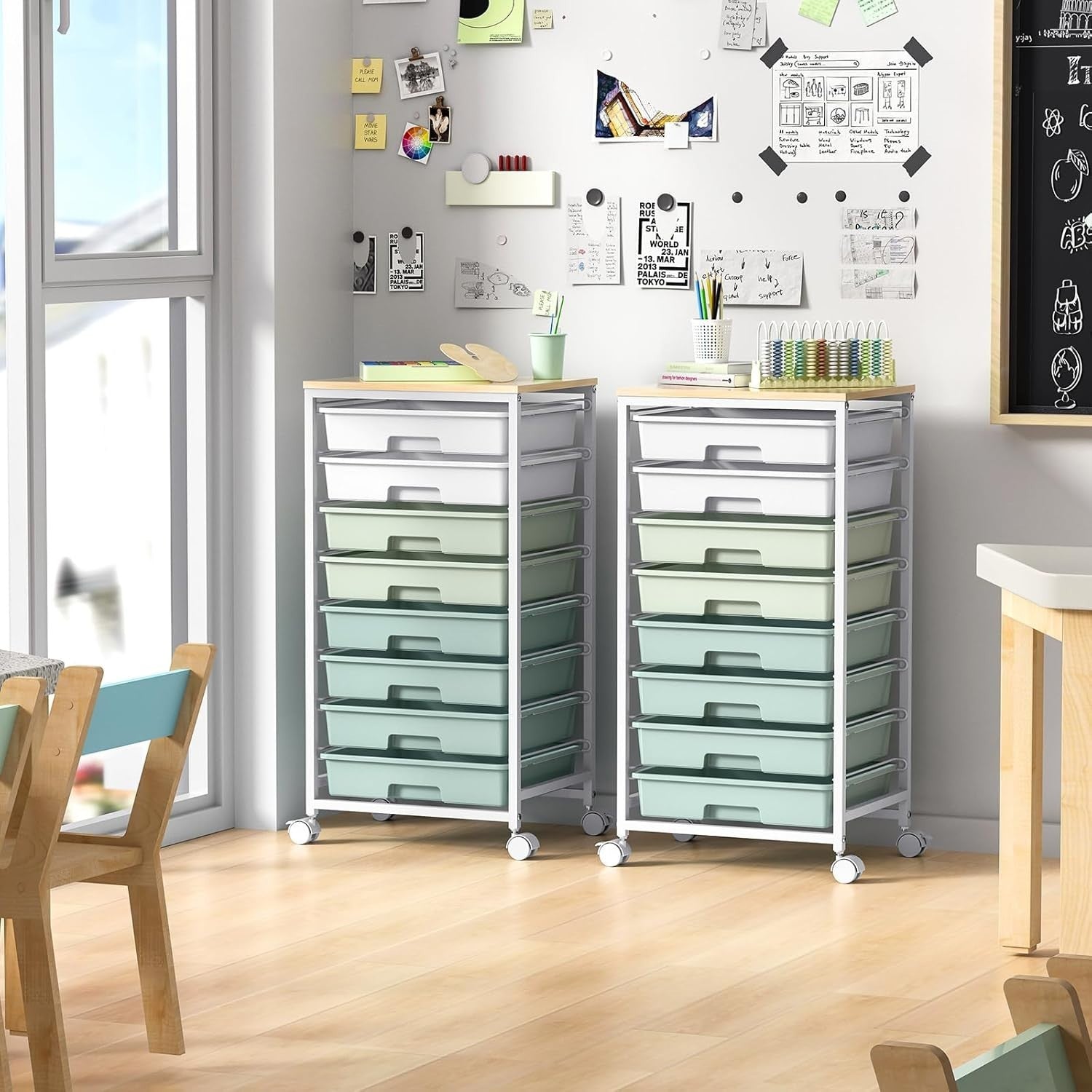8 Drawer Rolling Storage Cart Utility Organizer Trolley Light Green
