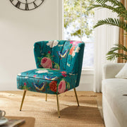 Blue Fabric Upholstered Accent Dining Chair – Comfy Cushion & Gold Metal Legs