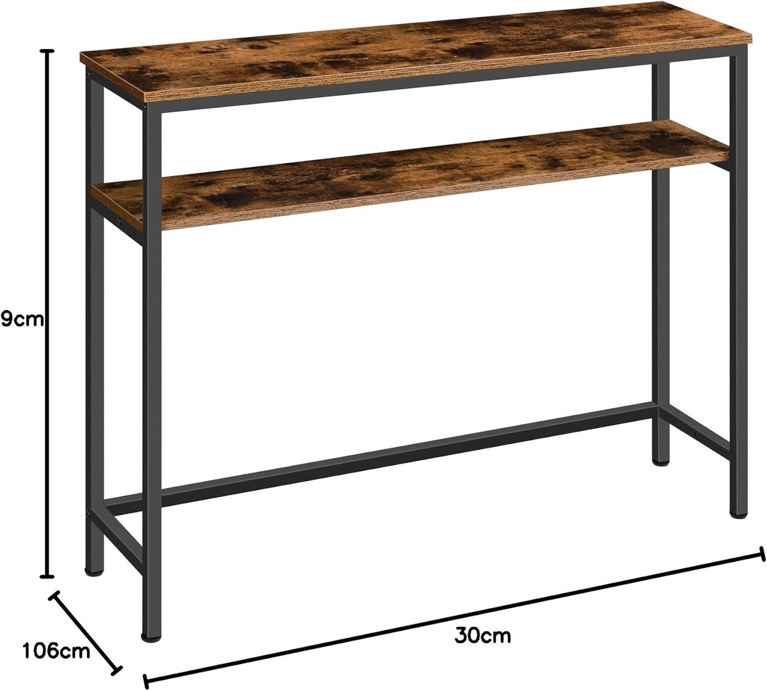 Adjustable 2-Tier Slim Console Table 100cm Storage Shelf Sturdy Design