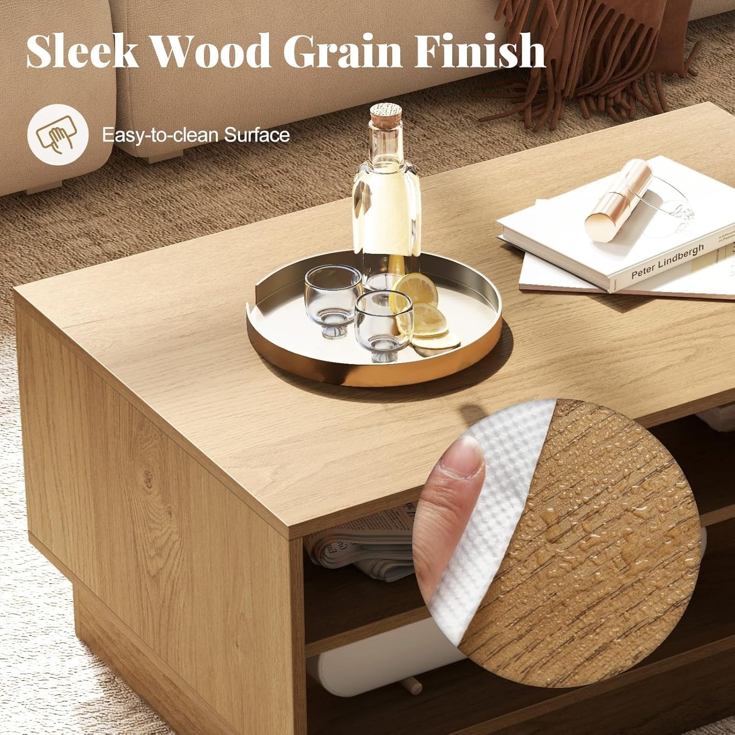 Modern Wooden Coffee Table with 2-Tier Storage & Recessed Base 86x56x41cm