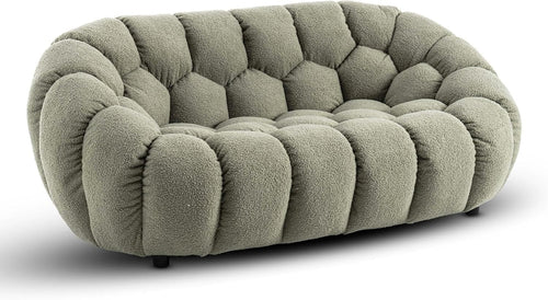 Sage Green Boucle 2 Seater Sofa Modern Teddy Tufted Loveseat Fluffy Couch