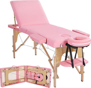 Adjustable 3-Section Folding Massage Table Beauty Lash Bed Portable Pink 60cm