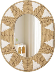Oval Rattan Wall Mirror Boho Rustic Handwoven Home Decor 42x32cm