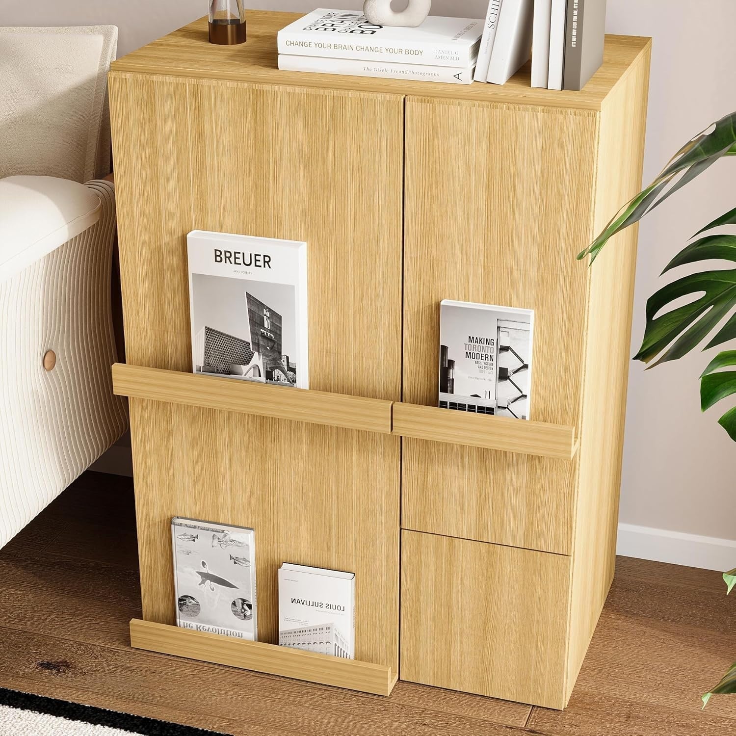 Modern Wooden File Cabinet Storage Cupboard with Doors Drawer Home Office