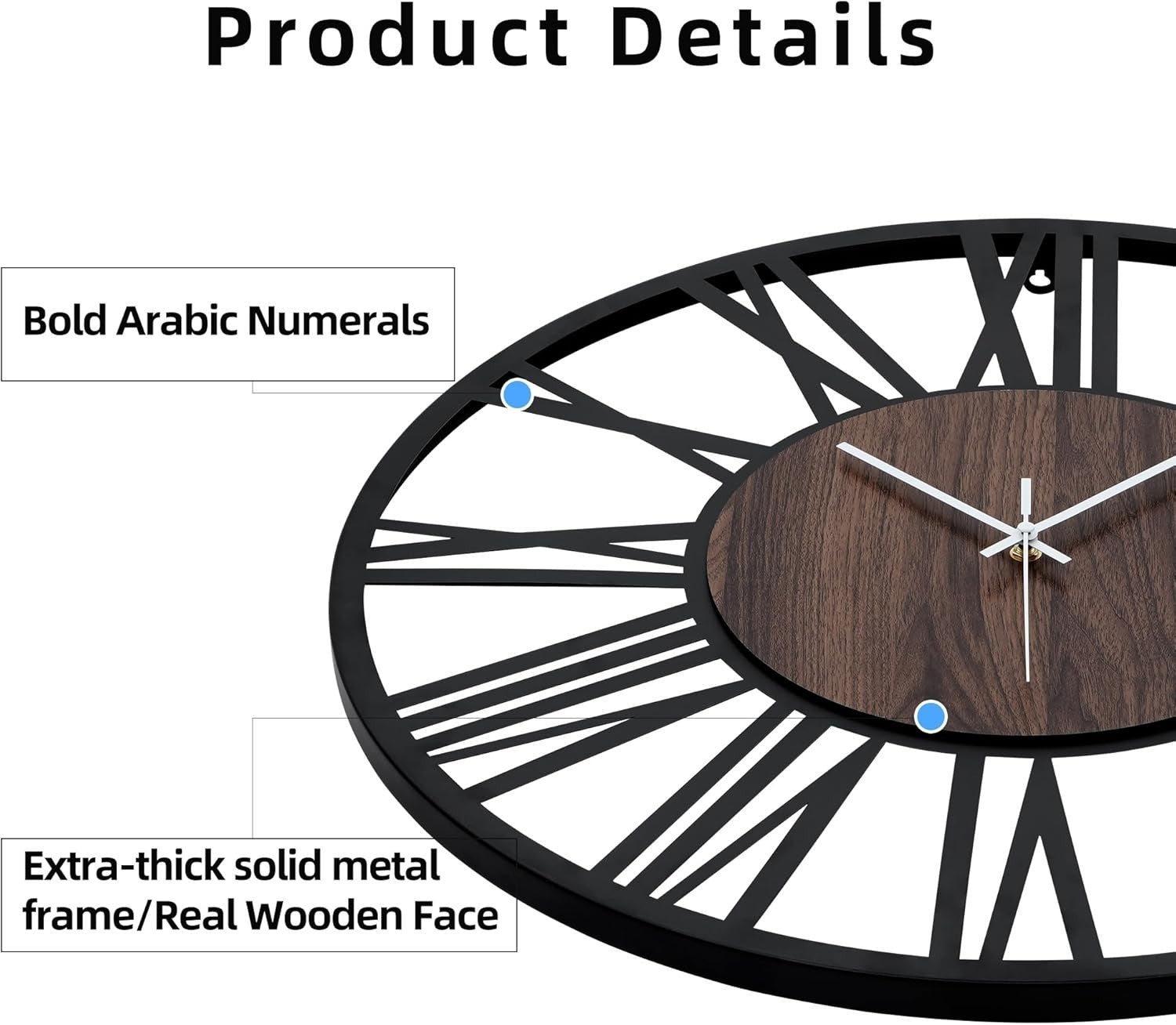 60cm Silent Wall Clock Light-Up Roman Numerals Night Sensor Decor