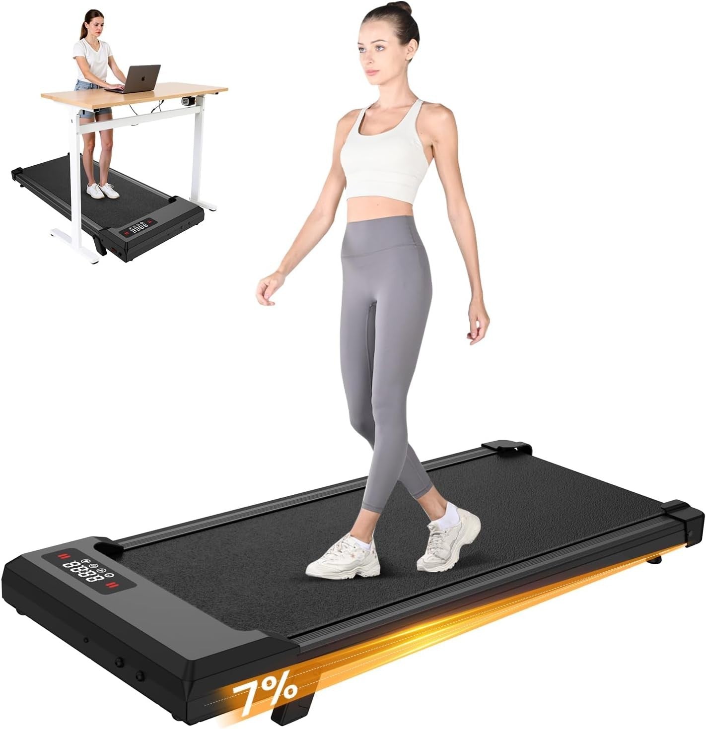Under Desk Treadmill Walking Pad Incline LED Display Remote 8km/h Home