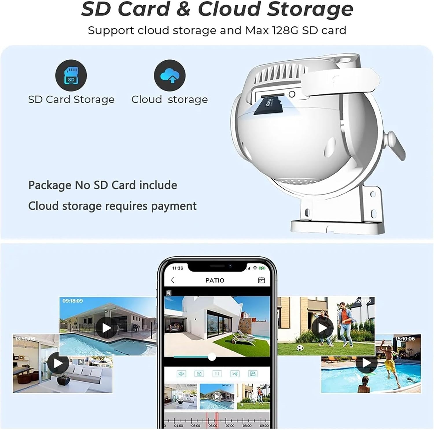 2K Dual Lens PTZ Security Camera Outdoor 360° WiFi Color Night Vision