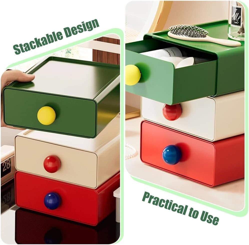 Pack of 4 Stackable Desk Organisers with Drawers – Office & Home Storage